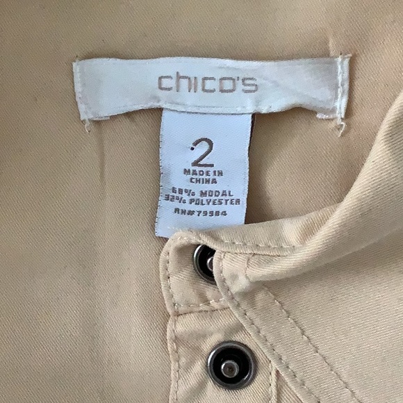 Chico’s snap front top/jacket - size 2 (L).  Khaki/butter color.  Front pockets. - Picture 8 of 10